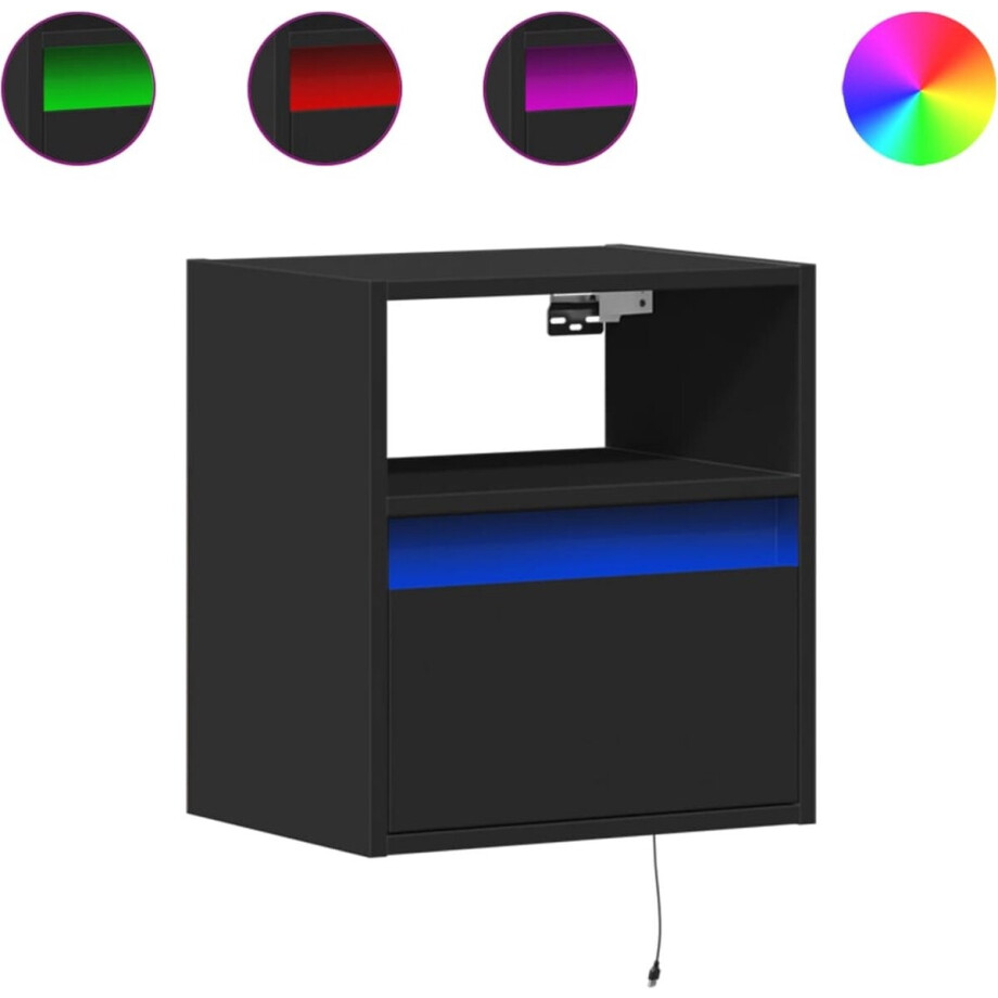 vidaXL - Tv-wandmeubel - met - LED-verlichting - 41x31x45 - cm - zwart afbeelding 1