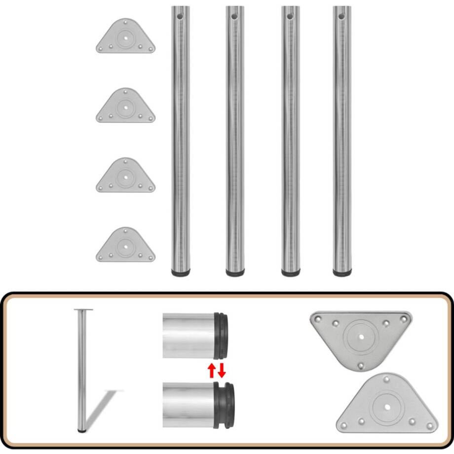 Tafelpoten Verstelbaar - Geborsteld Nikkel - 870 mm - 4 stuks Tafelpoten - Tafelpoten Set - Tafelschroeven - Metalen Tafelpoten - Adjustable Feet afbeelding 1