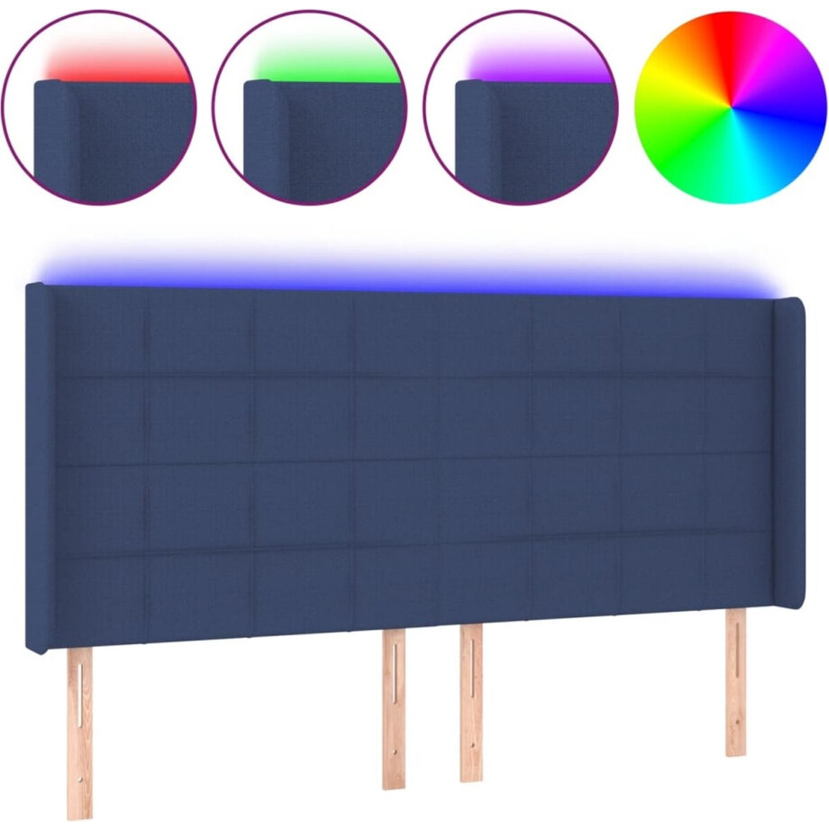 vidaXL - Hoofdbord - LED - 203x16x118/128 - cm - stof - blauw afbeelding 1