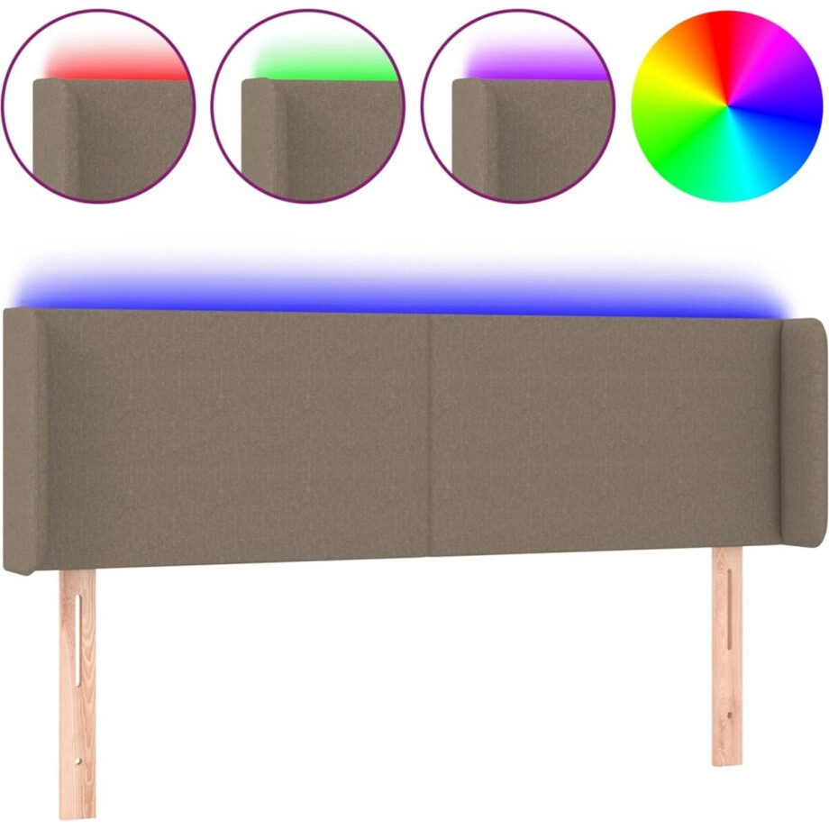 vidaXL - Hoofdbord - LED - 147x16x78/88 - cm - stof - taupe afbeelding 1