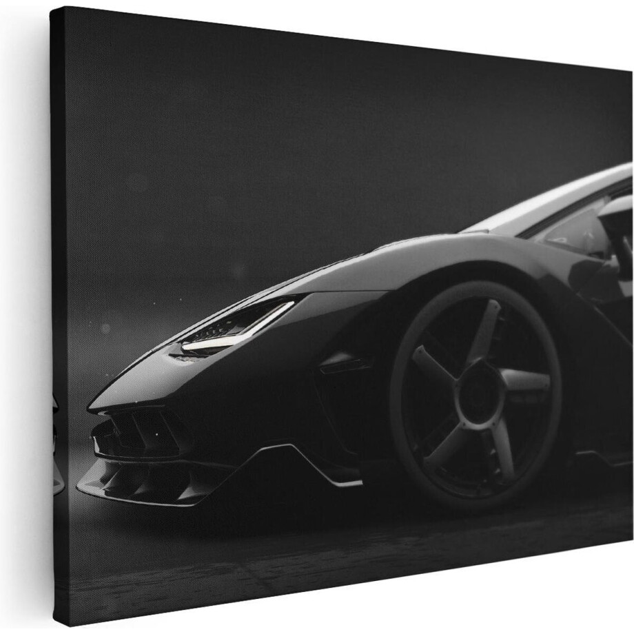 Artaza Canvas Schilderij Zijaanzicht Zwarte Sportwagen Auto - 40x30 - Klein - Foto Op Canvas - Canvas Print afbeelding 1