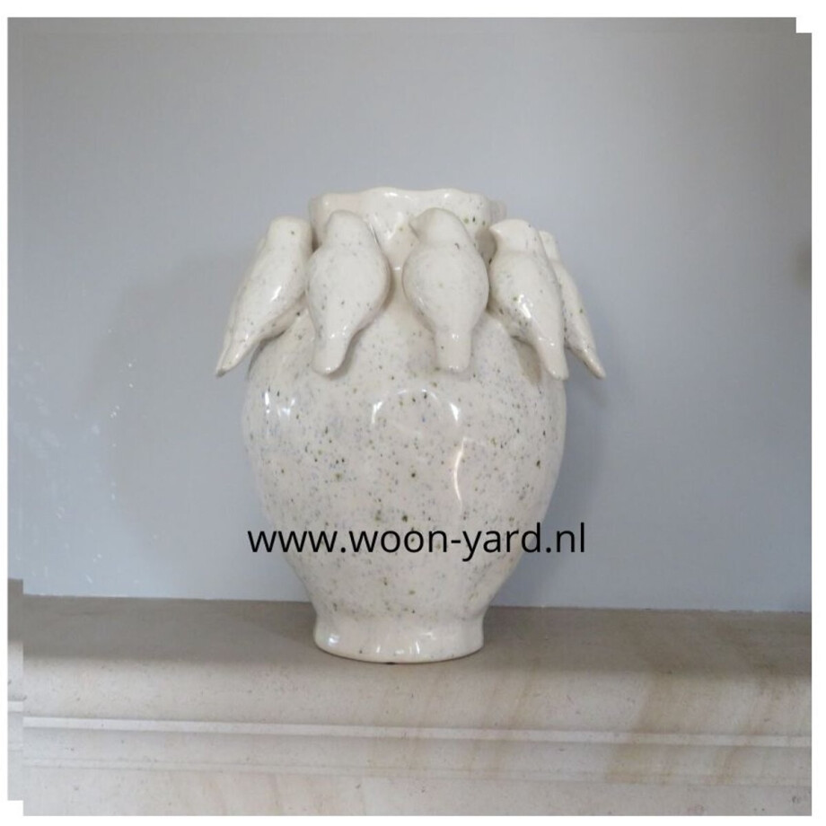 Vaas met vogels cement Ø22,7xh28cm afbeelding 1