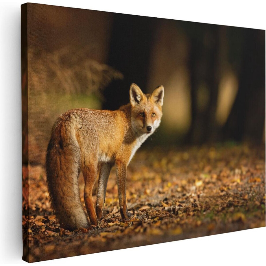 Artaza Canvas Schilderij Vos - 80x60 cm - Wanddecoratie Dieren - Muurdecoratie Bos - Schilderij Herfst afbeelding 1