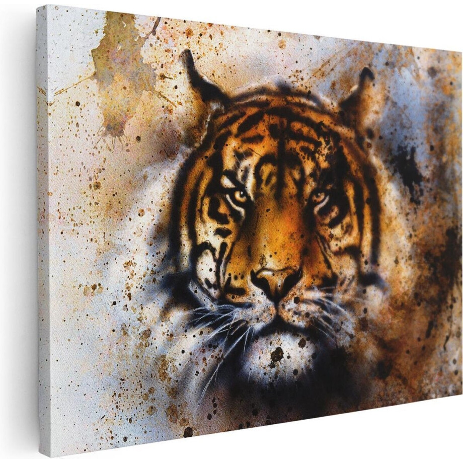 Artaza Canvas Schilderij Geschilderde Tijger - Abstract - 40x30 - Klein - Foto Op Canvas - Canvas Print afbeelding 1