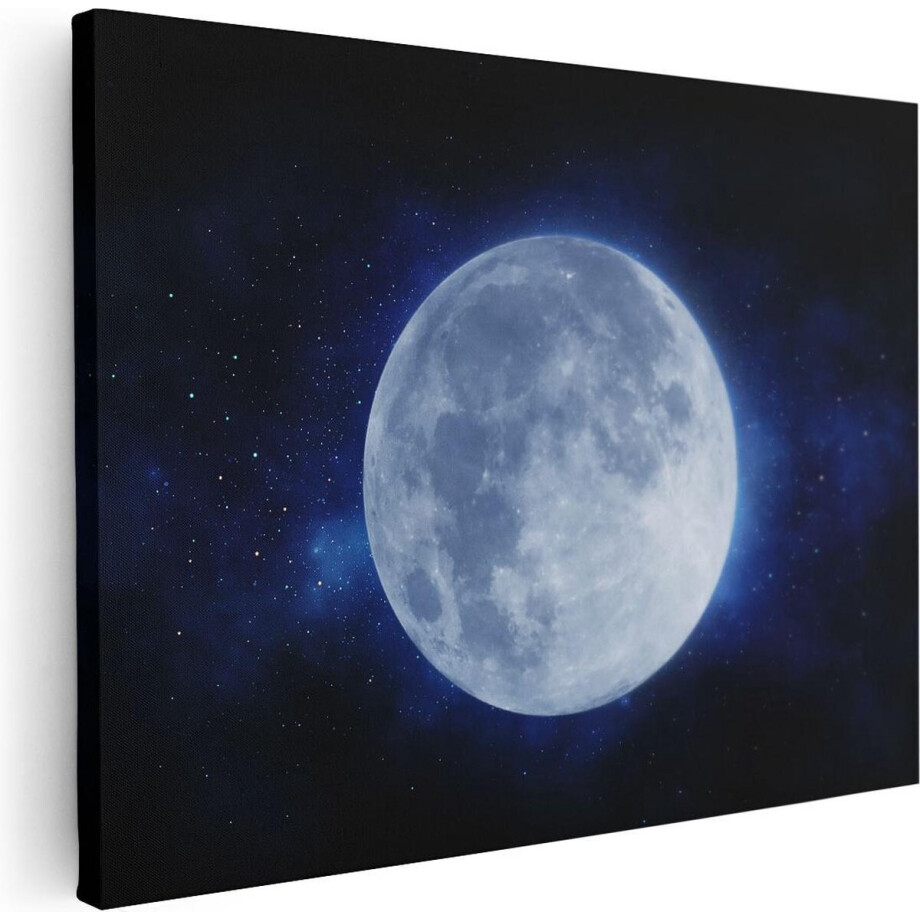 Artaza Canvas Schilderij Sterrenhemel - 40x30 cm - Klein - Wanddecoratie Maan - Muurdecoratie Ruimte - Schilderijen Op Canvas afbeelding 1