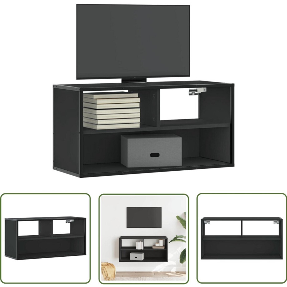 vidaXL Salontafel - Tv Meubel - Tv-meubel 80x31x39,5 cm bewerkt hout en metaal zwart - Zwarte Kast - Houten Tv Stand - Industrieel Design vidaXL Salontafel - Tv Meubel - Tv-meubel 80x31x39,5 cm bewerkt hout en metaal zwart - Zwarte Kast - Houten Tv Stand - Industrieel Design afbeelding 1