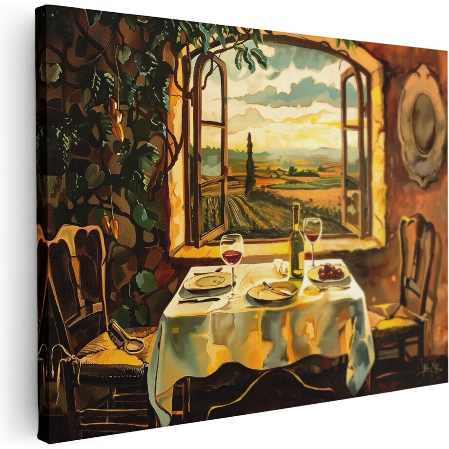 Artaza Canvas Schilderij Tafel met Wijn en Uitzicht op Toscane - 40x30 cm - Klein - Wanddecoratie Woonkamer - Schilderijen - Muurdecoratie Artaza Canvas Schilderij Tafel met Wijn en Uitzicht op Toscane - 40x30 cm - Klein - Wanddecoratie Woonkamer - Schilderijen - Muurdecoratie afbeelding 1