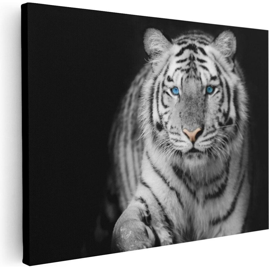 Artaza Canvas Schilderij Tijger - 80x60 cm - Wanddecoratie Dieren - Muurdecoratie Zwart Wit - Schilderijen Op Canvas Woonkamer afbeelding 1