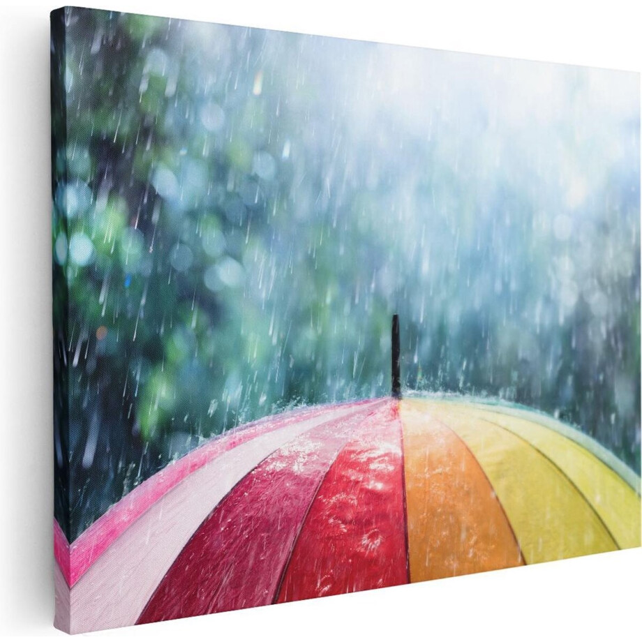 Artaza Canvas Schilderij Regenboog Paraplu met Regen - 80x60 - Foto Op Canvas - Canvas Print Artaza Canvas Schilderij Regenboog Paraplu met Regen - 80x60 - Foto Op Canvas - Canvas Print afbeelding 1