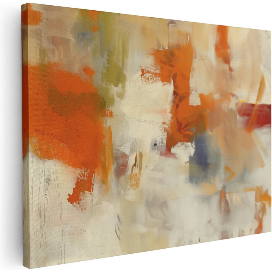 Artaza Canvas Schilderij Abstract Kunstwerk met Oranje en Beige Kleuren - 80x60 cm - Wanddecoratie Woonkamer - Schilderijen - Muurdecoratie afbeelding 1