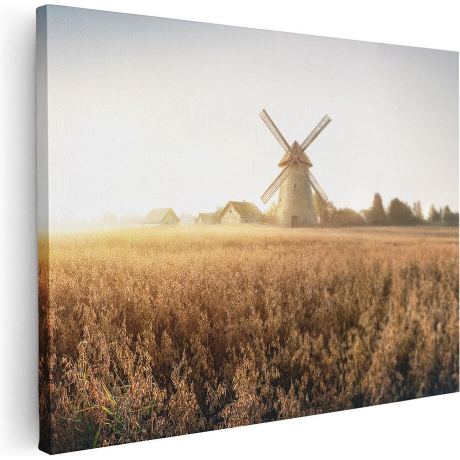 Artaza Canvas Schilderij Windmolen in het Veld - 80x60 - Foto Op Canvas - Canvas Print afbeelding 1