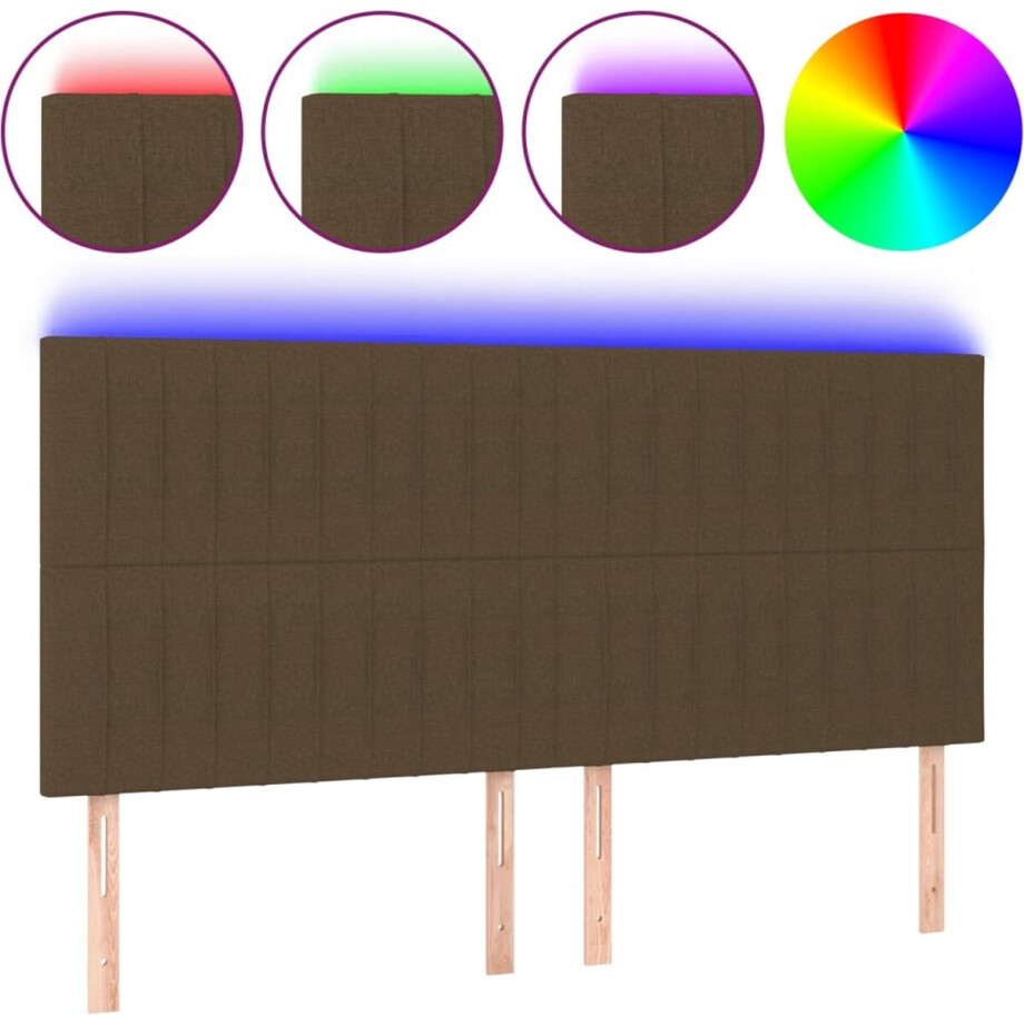 vidaXL - Hoofdbord - LED - 180x5x118/128 - cm - stof - donkerbruin afbeelding 1
