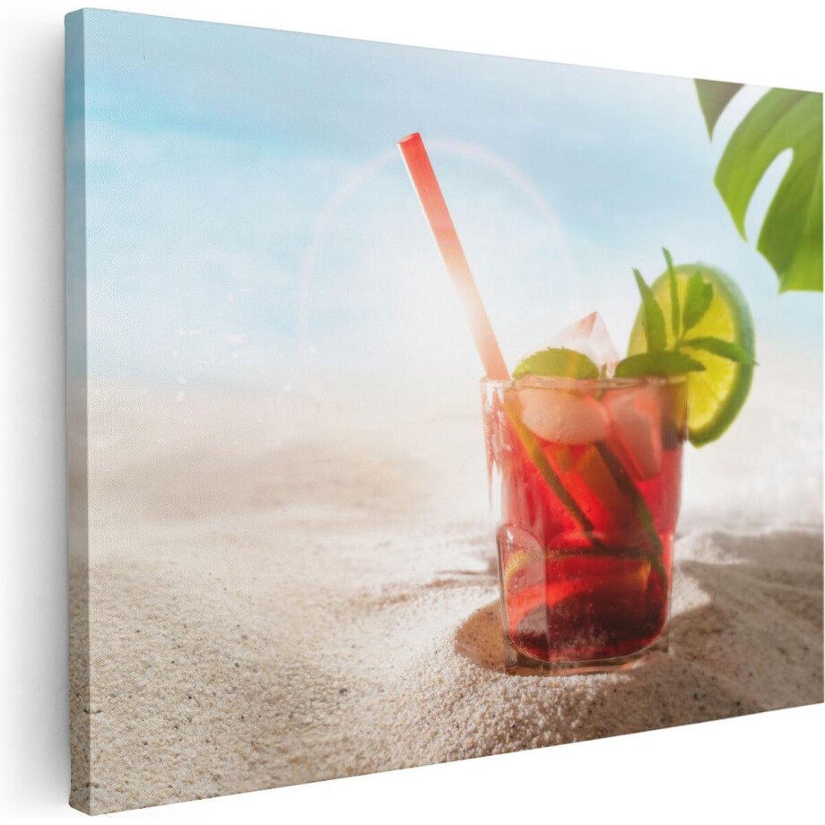 Artaza Canvas Schilderij Strand Zee - 40x30 cm - Klein - Wanddecoratie Cocktail - Schilderijen Op Canvas Zomer afbeelding 1
