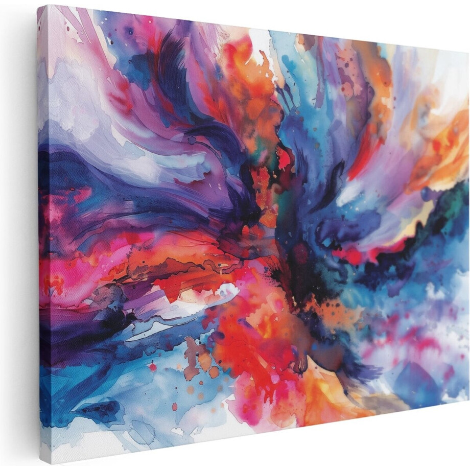 Artaza Canvas Schilderij Abstract - 120x90 cm - Groot - Wanddecoratie Kleurrijk - Muurdecoratie Waterverf - Schilderijen Op Canvas afbeelding 1