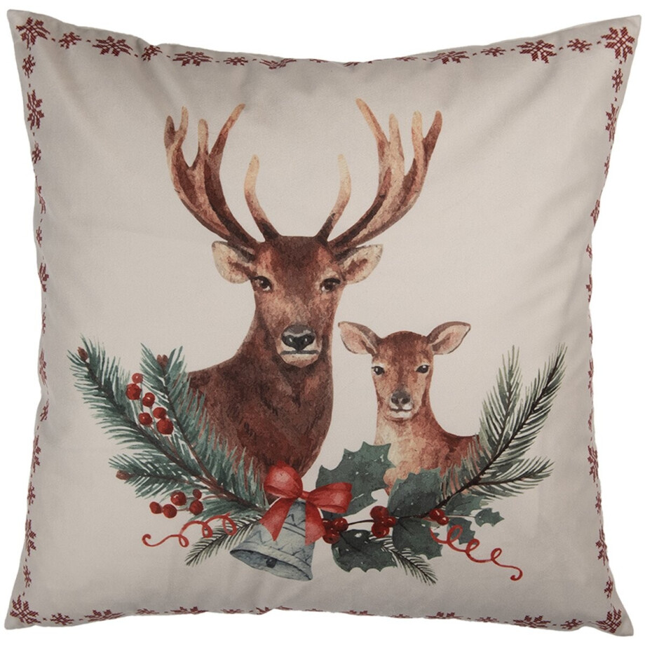 Clayre & Eef Kussenhoes 45x45 cm Beige Polyester Hert Clayre & Eef Kussenhoes 45x45 cm Beige Polyester Hert afbeelding 1