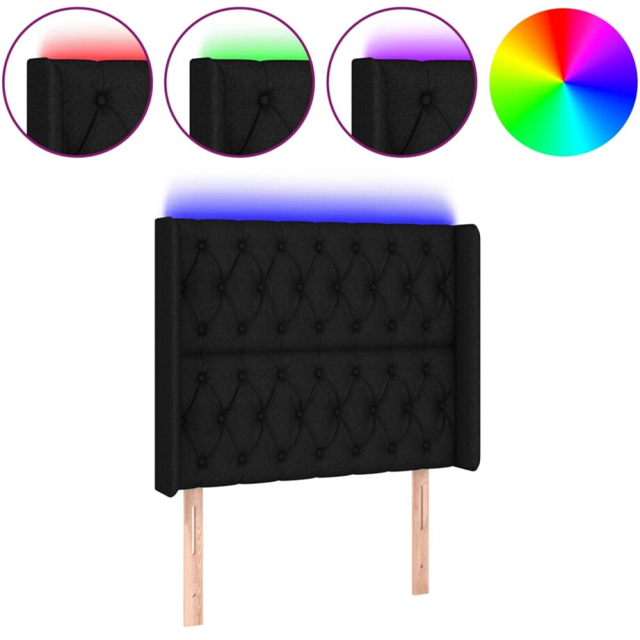 vidaXL - Hoofdbord - LED - 93x16x118/128 - cm - stof - zwart afbeelding 1