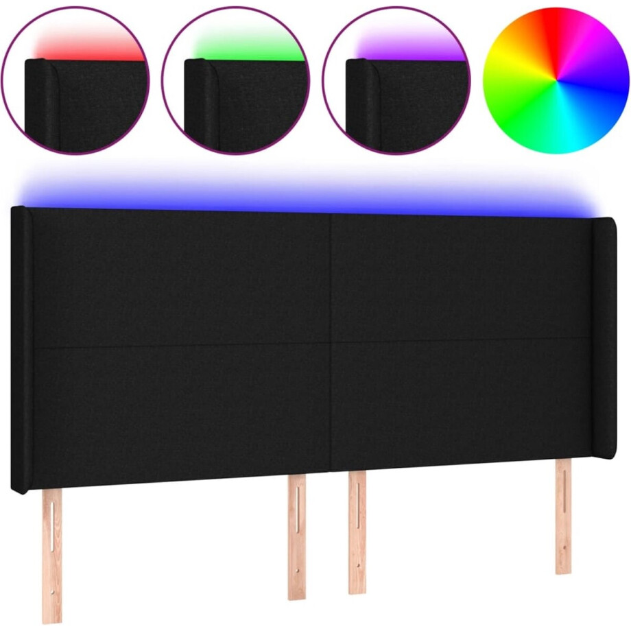 vidaXL - Hoofdbord - LED - 183x16x118/128 - cm - stof - zwart afbeelding 1