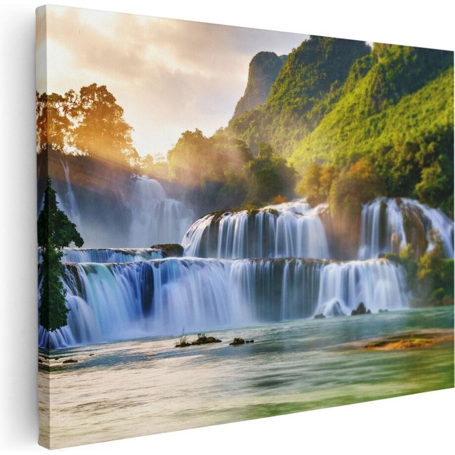 Artaza Canvas Schilderij Watervallen Tussen De Bomen - 40x30 - Klein - Foto Op Canvas - Canvas Print afbeelding 1