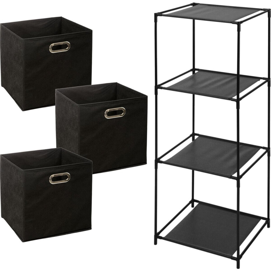 Storage Solutions Opbergrek Smartrack - met 3x mandjes linnen - zwart - 34 x 104 cm afbeelding 1