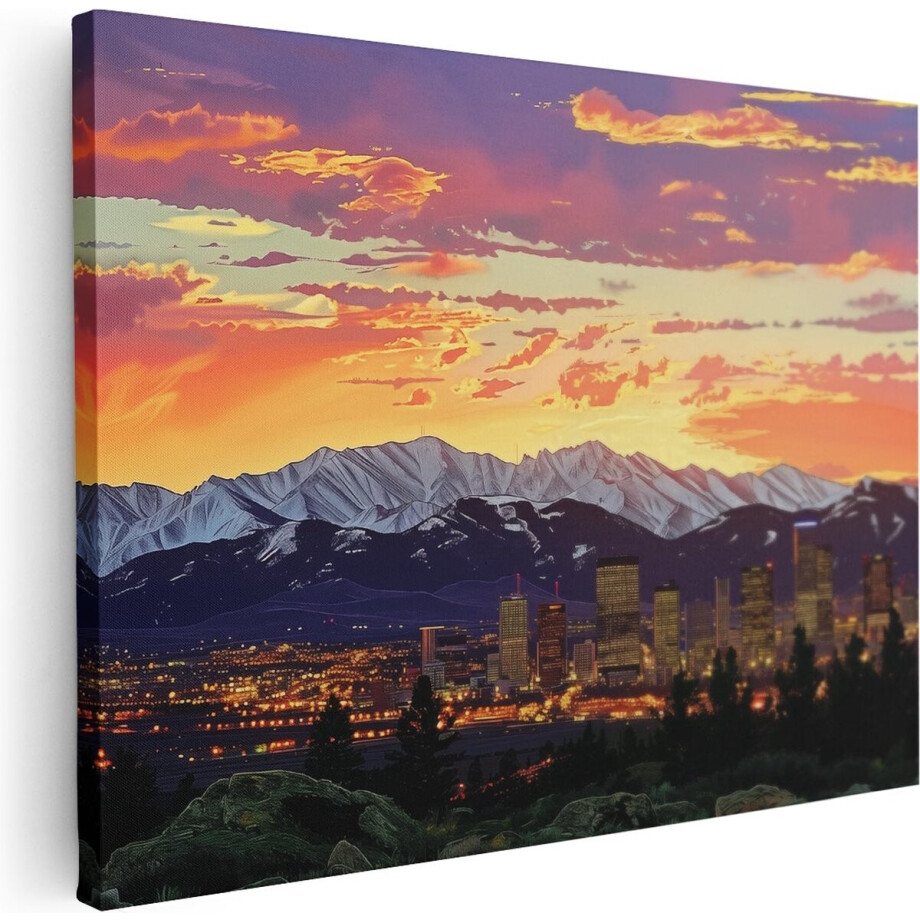 Artaza Canvas Schilderij Bergen - 40x30 cm - Klein - Wanddecoratie Natuur - Muurdecoratie Zonsondergang - Kamer Accessoires Landschap afbeelding 1