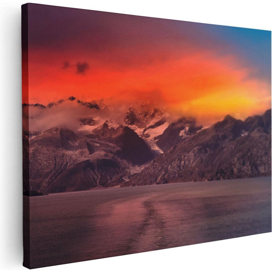 Artaza Canvas Schilderij Bergen Landschap - 40x30 cm - Klein - Wanddecoratie Zonsondergang - Muurdecoratie Natuur - Kamer Accessoires afbeelding 1