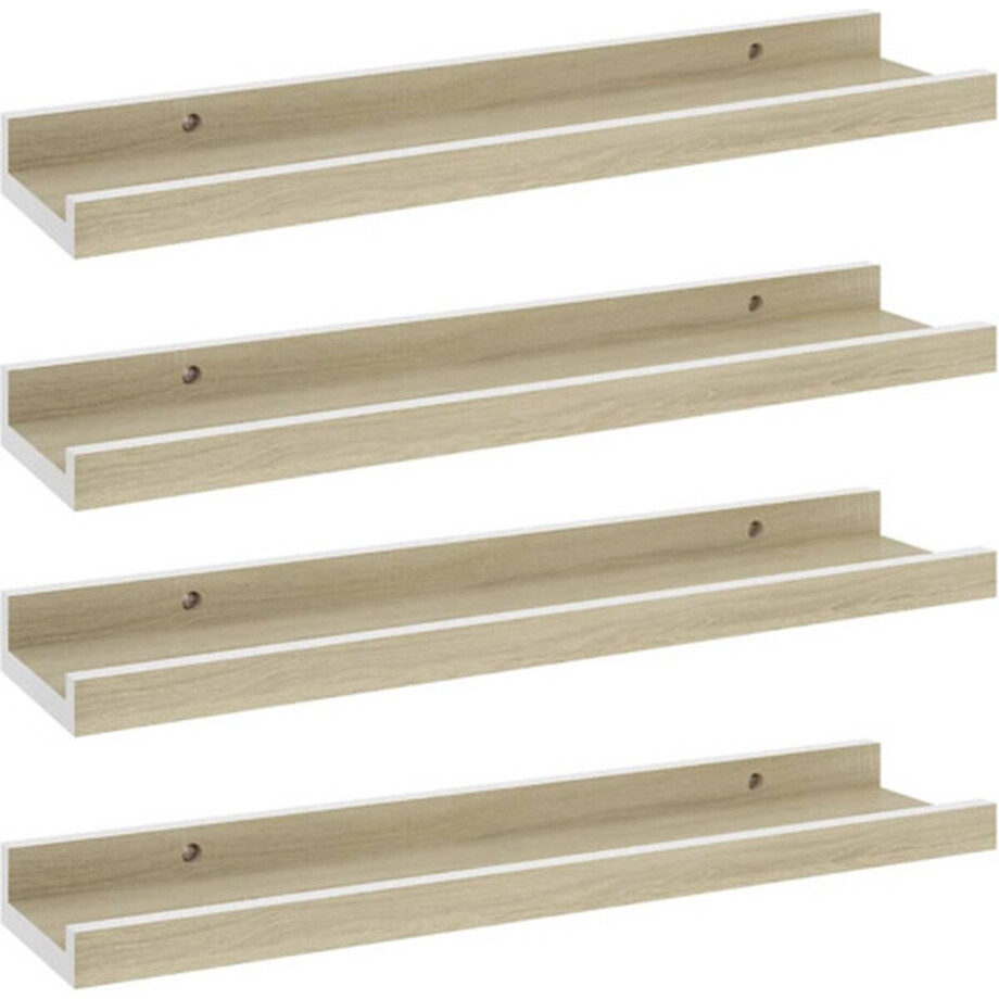 vidaXL - Wandschappen - 4 - st - 40x9x3 - cm - wit - en - sonoma - eikenkleurig vidaXL - Wandschappen - 4 - st - 40x9x3 - cm - wit - en - sonoma - eikenkleurig afbeelding 1