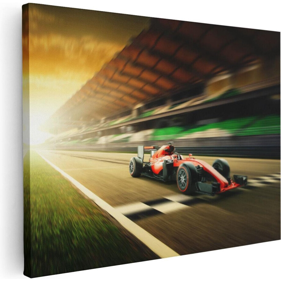 Artaza Canvas Schilderij Formule 1 Auto bij de Finish in het Rood - 40x30 - Klein - Foto Op Canvas - Canvas Print afbeelding 1