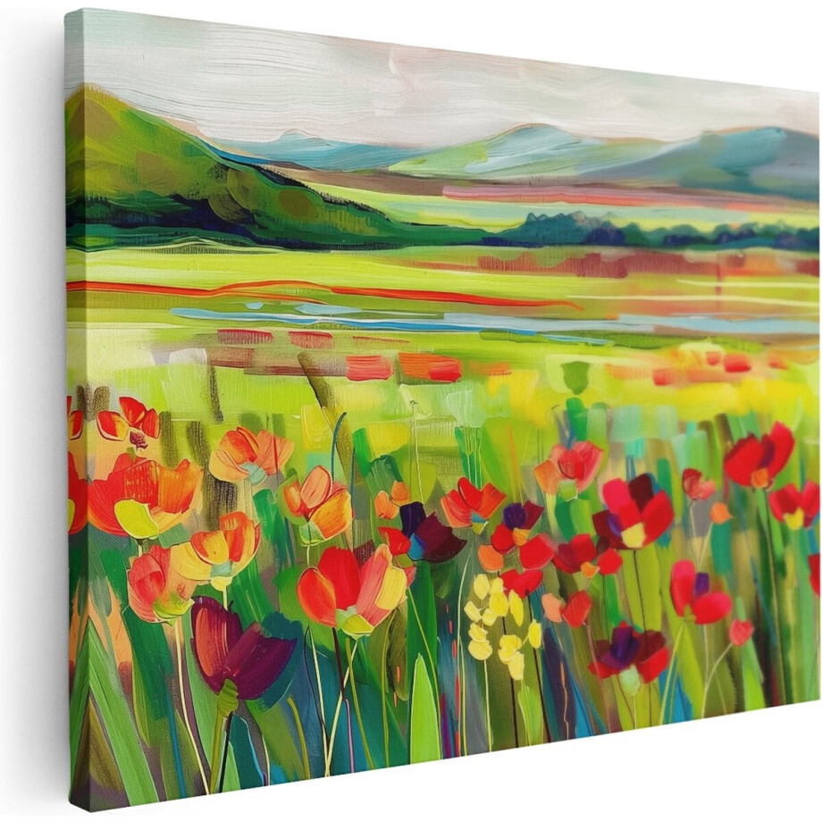 Artaza Canvas Schilderij Klaprozen Veld - 120x90 cm - Groot - Wanddecoratie Bloemen - Muurdecoratie Landschap - Schilderijen Op Canvas afbeelding 1