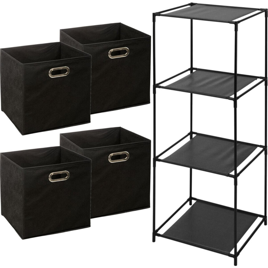 Storage Solutions Opbergrek Smartrack - met 4x mandjes linnen - zwart - 34 x 104 cm Storage Solutions Opbergrek Smartrack - met 4x mandjes linnen - zwart - 34 x 104 cm afbeelding 1