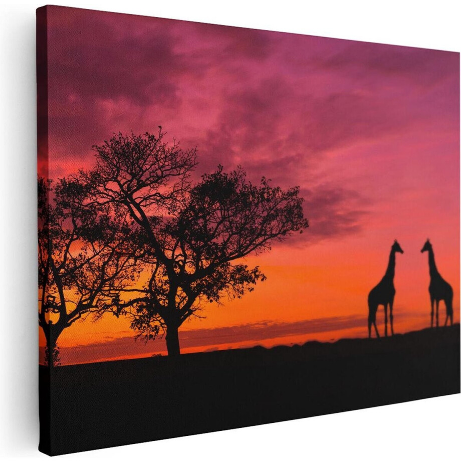 Artaza Canvas Schilderij Twee Giraffe Silhouetten Bij Zonsondergang - 40x30 - Klein - Foto Op Canvas - Canvas Print afbeelding 1