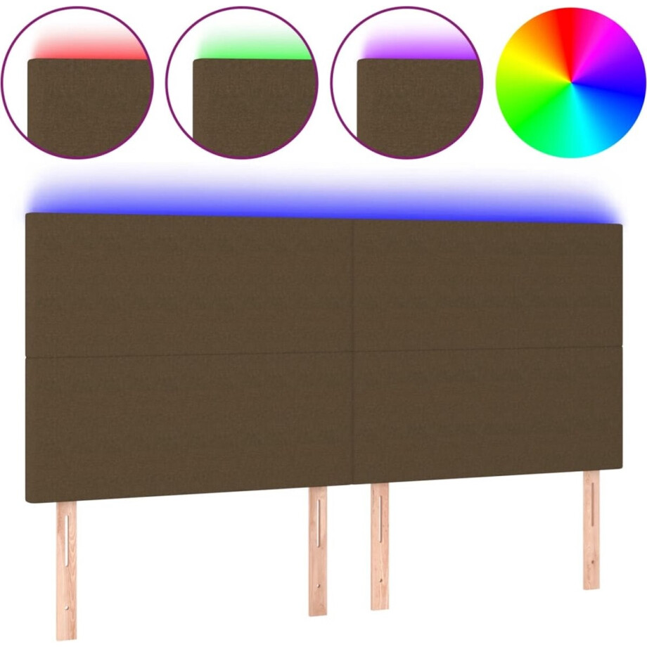 vidaXL - Hoofdbord - LED - 200x5x118/128 - cm - stof - donkerbruin afbeelding 1