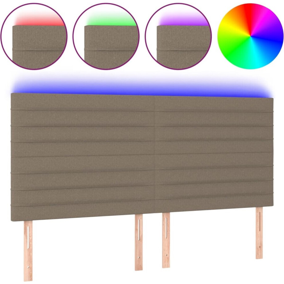 vidaXL - Hoofdbord - LED - 180x5x118/128 - cm - stof - taupe afbeelding 1