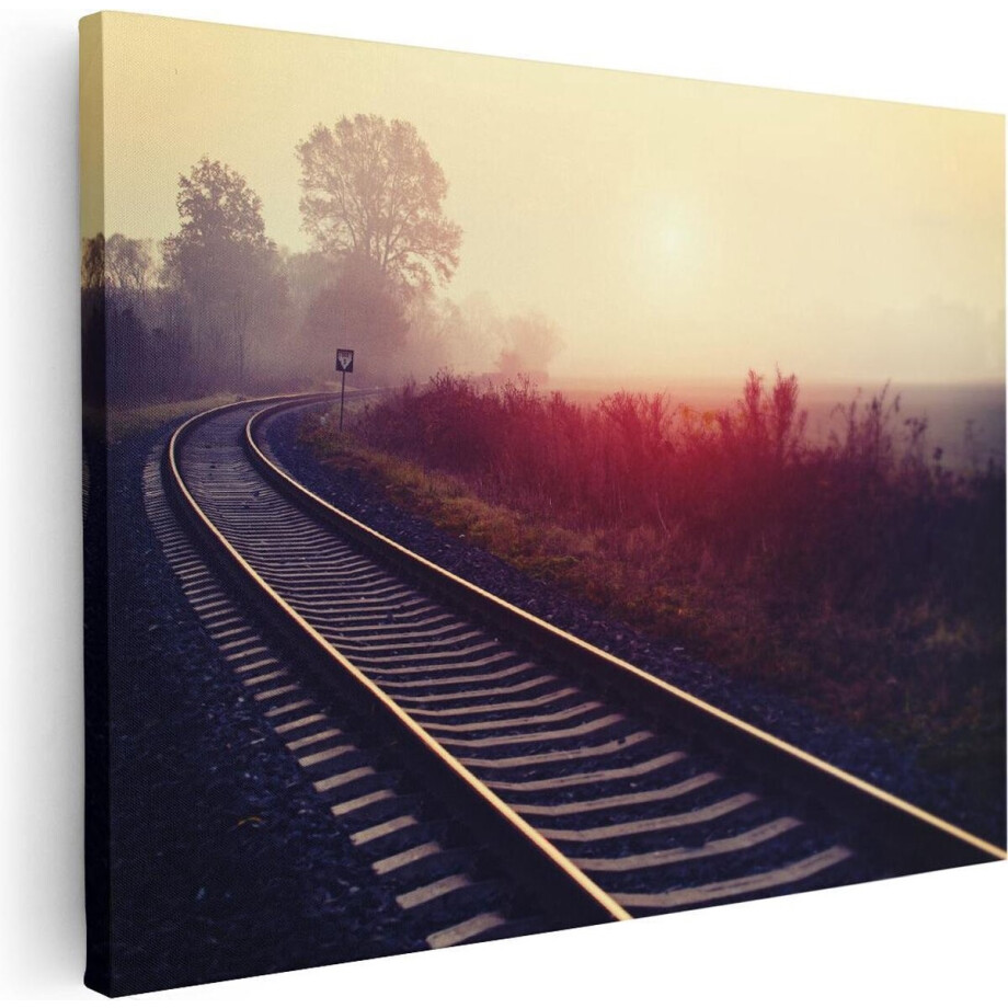 Artaza Canvas Schilderij Spoorweg Rails Tijdens De Herfst Met Mist - 80x60 - Foto Op Canvas - Canvas Print Artaza Canvas Schilderij Spoorweg Rails Tijdens De Herfst Met Mist - 80x60 - Foto Op Canvas - Canvas Print afbeelding 1