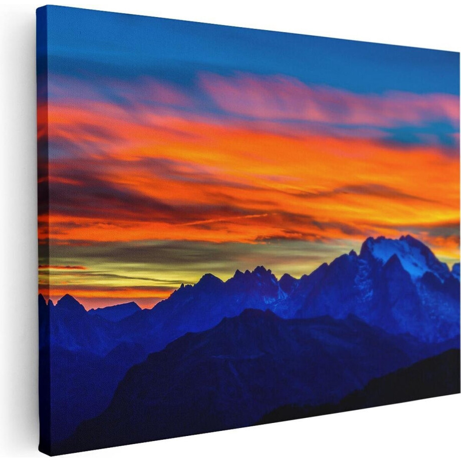Artaza Canvas Schilderij Oranje Zonsondergang In De Bergen - 80x60 - Foto Op Canvas - Canvas Print afbeelding 1