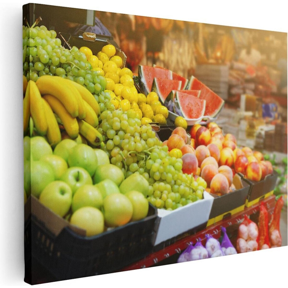 Artaza Canvas Schilderij Vers Fruit Op De Markt - 80x60 - Foto Op Canvas - Canvas Print afbeelding 1