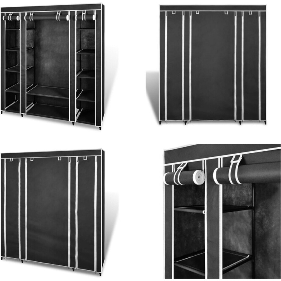 vidaXL Kledingkast met vakken en stangen 45x150x176 cm stof zwart - Kast - Kasten - Kledingkast - Kledingkasten afbeelding 1
