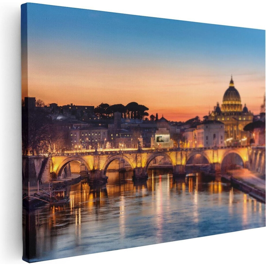 Artaza Canvas Schilderij Engelenbrug in Rome bij Zonsondergang - 80x60 cm - Wanddecoratie Woonkamer - Schilderijen - Muurdecoratie afbeelding 1