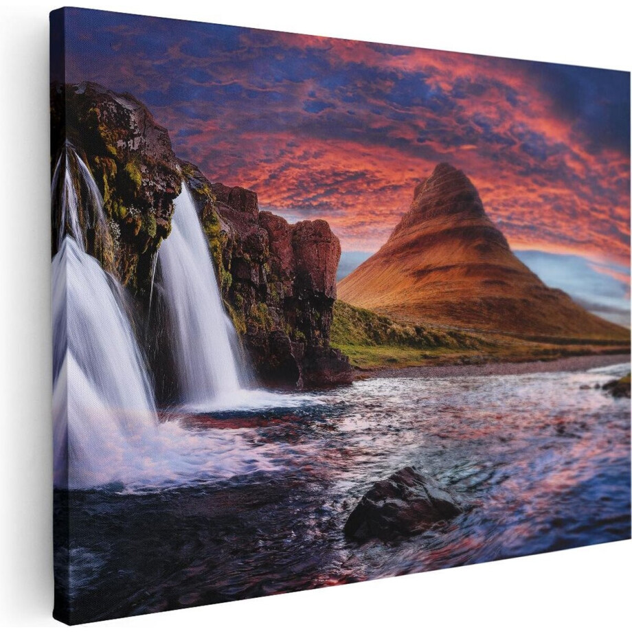 Artaza Canvas Schilderij Waterval Bij Een berg - 80x60 - Foto Op Canvas - Canvas Print afbeelding 1