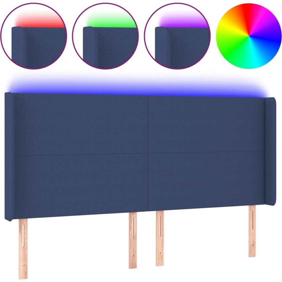 vidaXL - Hoofdbord - LED - 163x16x118/128 - cm - stof - blauw afbeelding 1