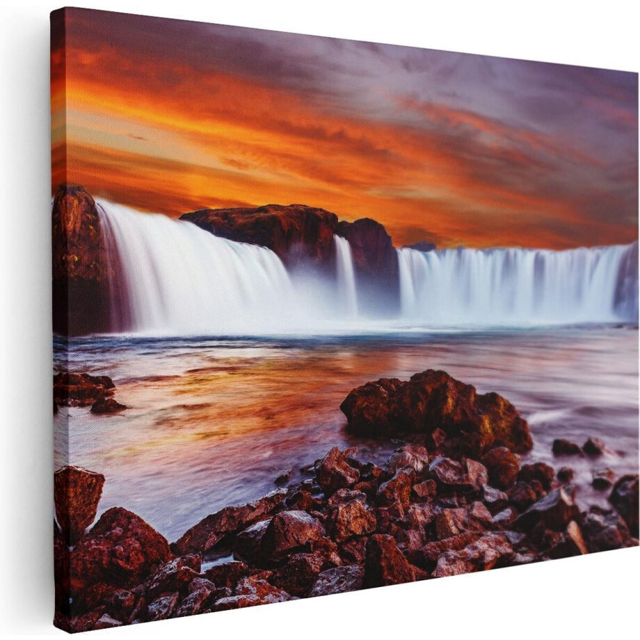 Artaza Canvas Schilderij Zonsondergang - 40x30 cm - Klein - Wanddecoratie Waterval - Muurdecoratie Landschap - Kamer Accessoires Natuur afbeelding 1