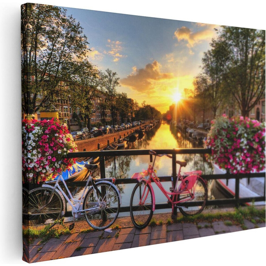 Artaza Canvas Schilderij Amsterdamse Brug Met Zonsopgang - 80x60 - Foto Op Canvas - Canvas Print afbeelding 1