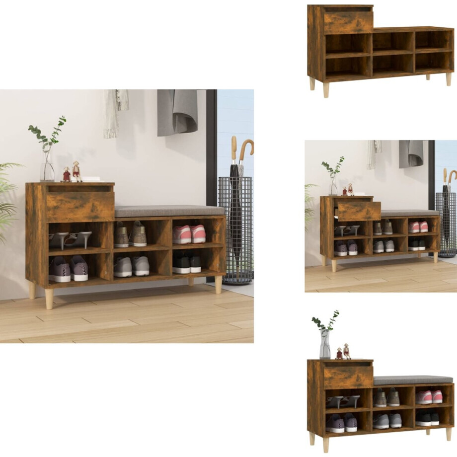 vidaXL - Schoenenkast - 102x36x60 - cm - bewerkt - hout - gerookt - eikenkleurig afbeelding 1