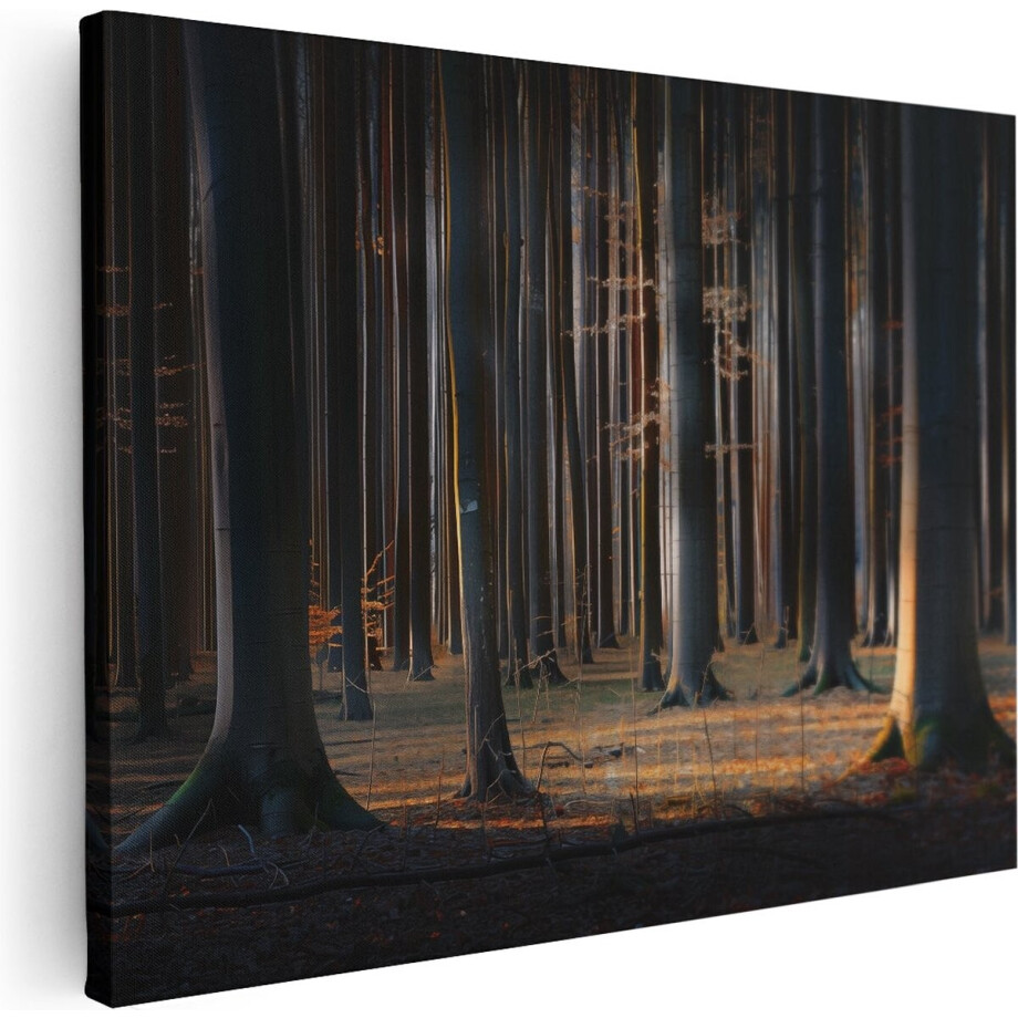 Artaza Canvas Schilderij Groep Bomen in een Bos - 40x30 cm - Klein - Wanddecoratie Woonkamer - Schilderijen - Muurdecoratie afbeelding 1
