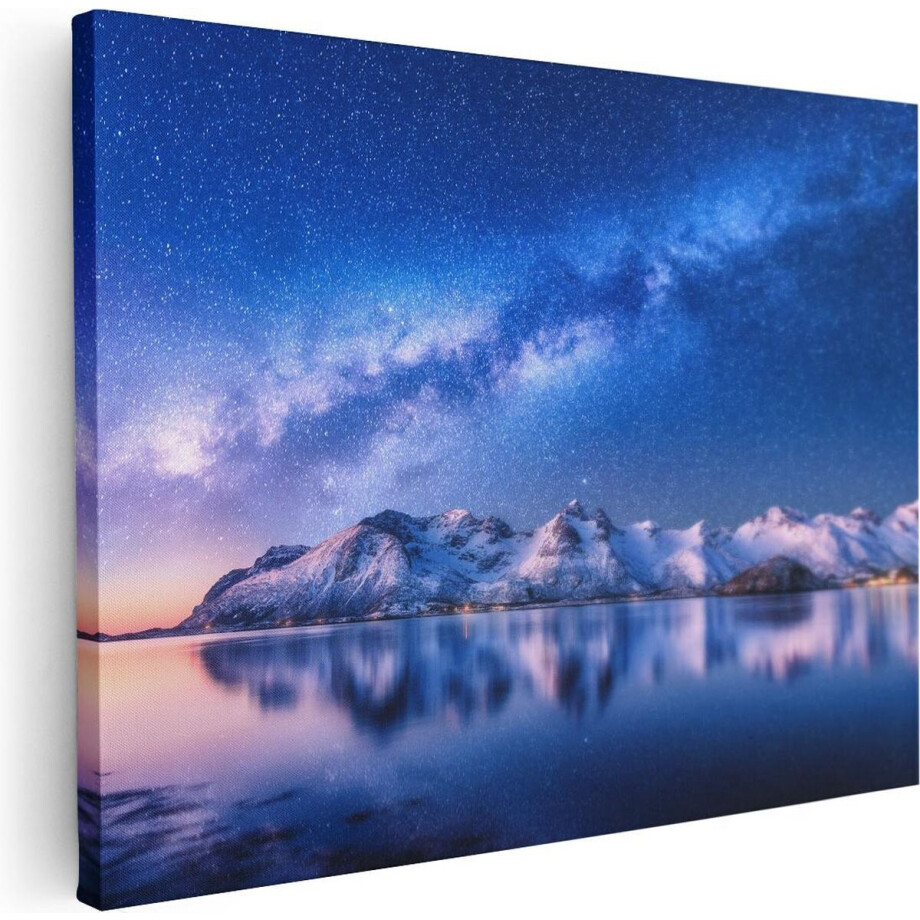 Artaza Canvas Schilderij Bergen - 80x60 cm - Wanddecoratie Sterrenhemel - Muurdecoratie Natuur - Schilderijen Op Canvas Landschap afbeelding 1