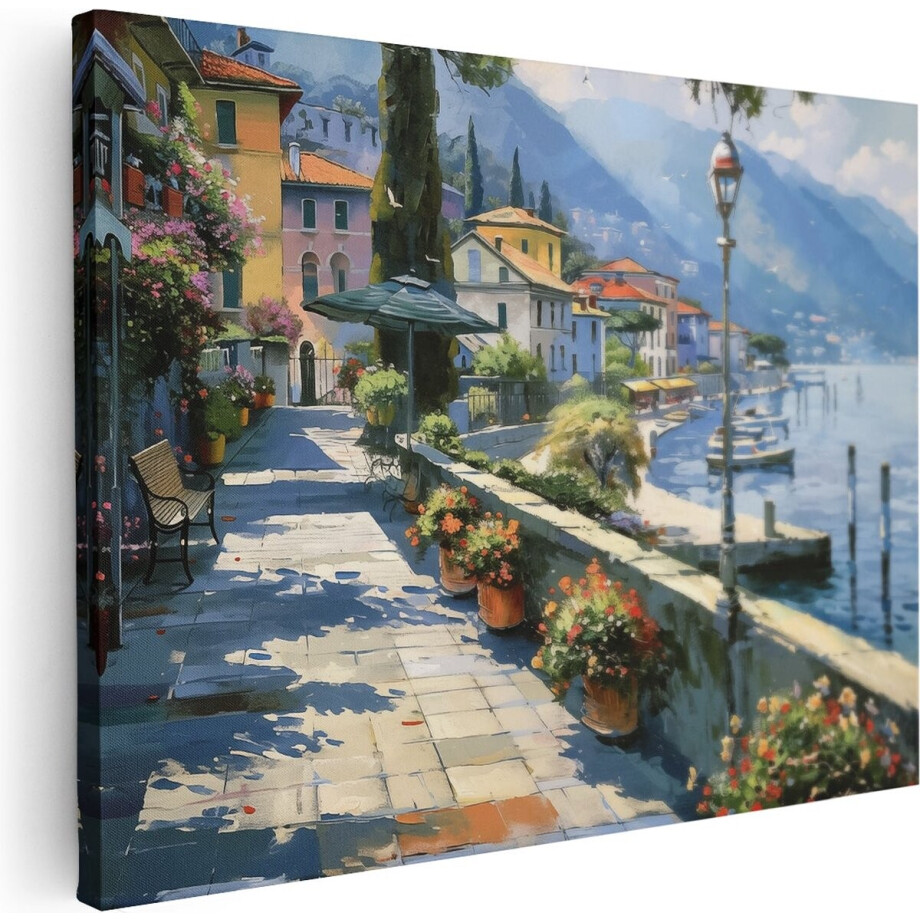 Artaza Canvas Schilderij Straat in een Stad - 120x90 cm - Wanddecoratie Woonkamer - Schilderijen - Muurdecoratie afbeelding 1