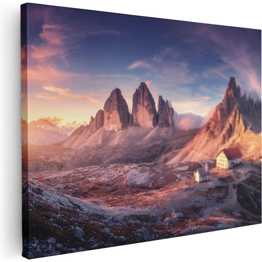 Artaza Canvas Schilderij Landschap - 40x30 cm - Klein - Wanddecoratie Natuur - Muurdecoratie Bergen - Schilderijen Op Canvas Zonsondergang afbeelding 1