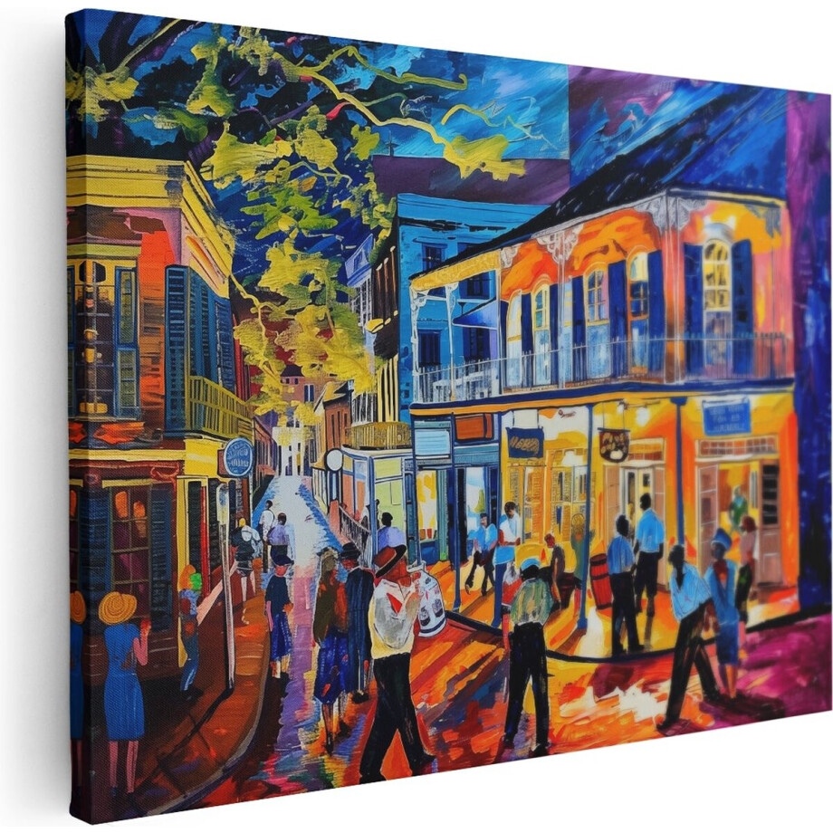 Artaza Canvas Schilderij Straat in New Orleans - 80x60 cm - Wanddecoratie Woonkamer - Schilderijen - Muurdecoratie afbeelding 1