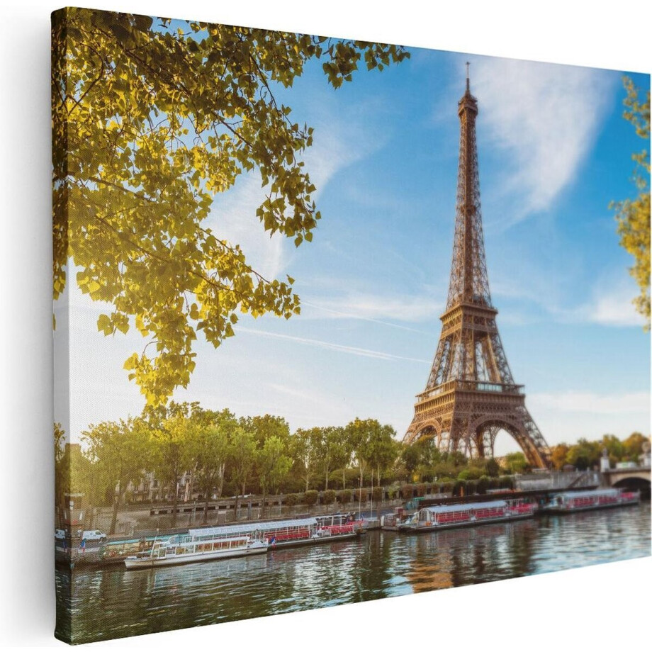 Artaza Canvas Schilderij Eiffeltoren In Parijs Aan Het Water - 80x60 - Foto Op Canvas - Canvas Print afbeelding 1
