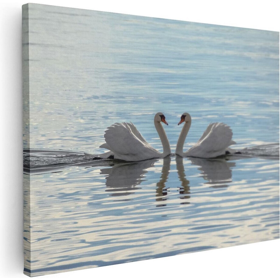 Artaza Canvas Schilderij Zwanen Koppel op het Water - 80x60 - Foto Op Canvas - Canvas Print afbeelding 1