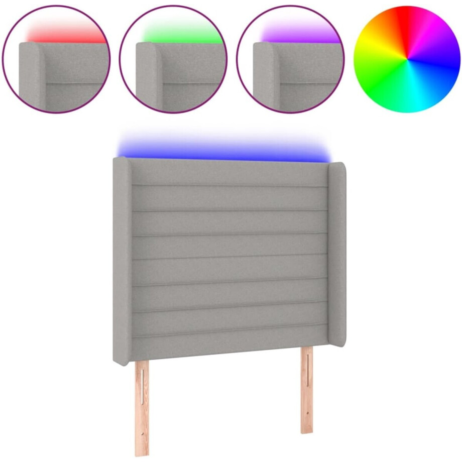 vidaXL - Hoofdbord - LED - 103x16x118/128 - cm - stof - lichtgrijs afbeelding 1